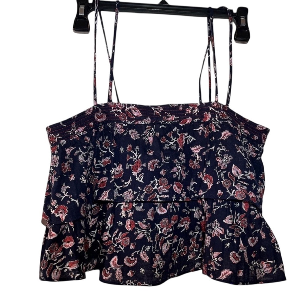Zara Floral Navy Blue Women's Ruffle Crop Tank Top Size M